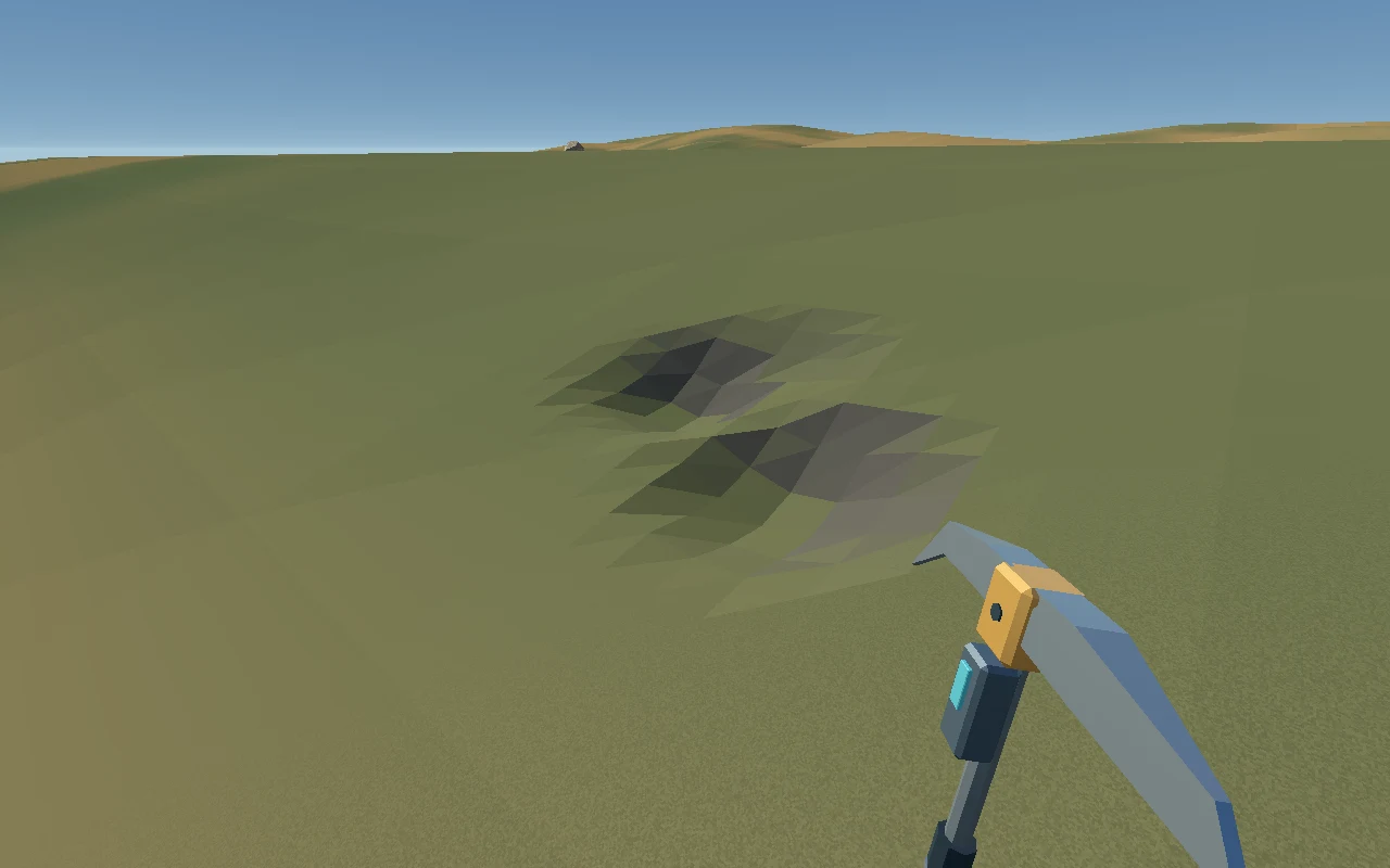 An excavated ore deposit and mining pickaxe in Starframe
